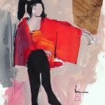 Red Kimono with Branch 30 x 22